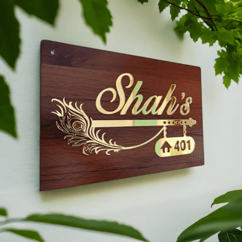 Custom Home Door Name Plates in Golden Acrylic Letters